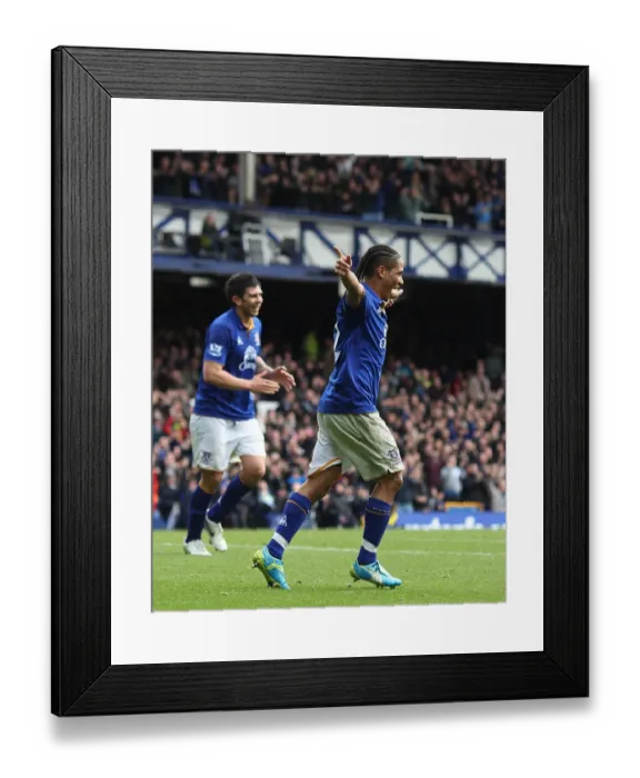Framed Print : Everton's Steven Pienaar Jubilantly Celebrates Leon Osman's Goal at Goodison Park (Everton FC vs Sunderland, Barclays Premier League, 09 April 2012) Framed Print : Everton's Steven Pienaar Jubilantly Celebrates Leon Osman's Goal at Goodison Park (Everton FC vs Sunderland, Barclays Premier League, 09 April 2012)