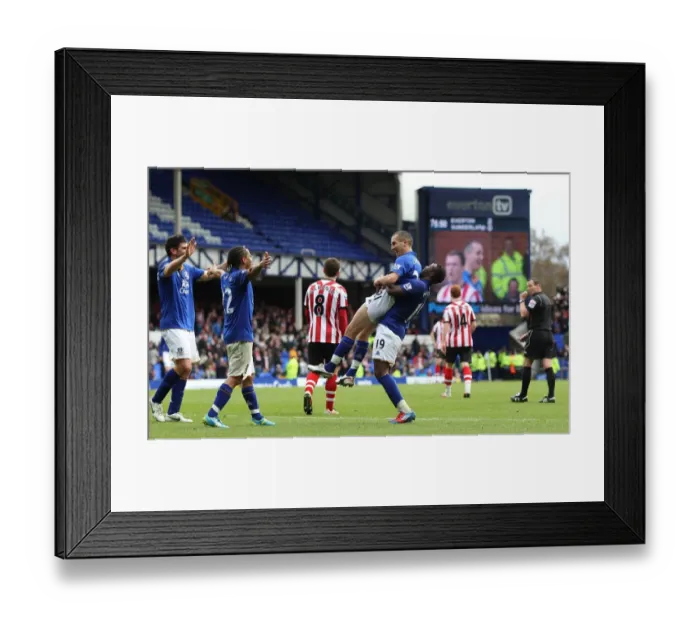 Framed Print : Osman and Gueye's Triumphant Moment: Everton's Third Goal vs. Sunderland (09.04.2012) Framed Print : Osman and Gueye's Triumphant Moment: Everton's Third Goal vs. Sunderland (09.04.2012)
