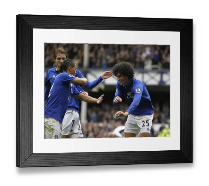 Framed Print : Everton's Triumphant Trio: Fellaini, Jelavic, and Pienaar Celebrate Second Goal vs. Fulham (April 2012) Framed Print : Everton's Triumphant Trio: Fellaini, Jelavic, and Pienaar Celebrate Second Goal vs. Fulham (April 2012)