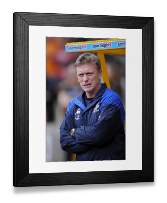 Framed Print : David Moyes Watches Everton Battle Wolverhampton Wanderers in Premier League Showdown at Molineux (06 May 2012)