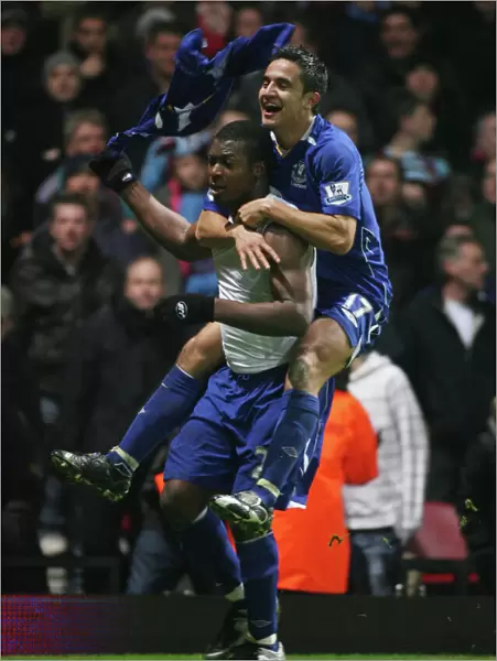 Everton's Yakubu and Tim Cahill Celebrate Second Goal in Carling Cup Quarterfinal against West Ham United, 2007