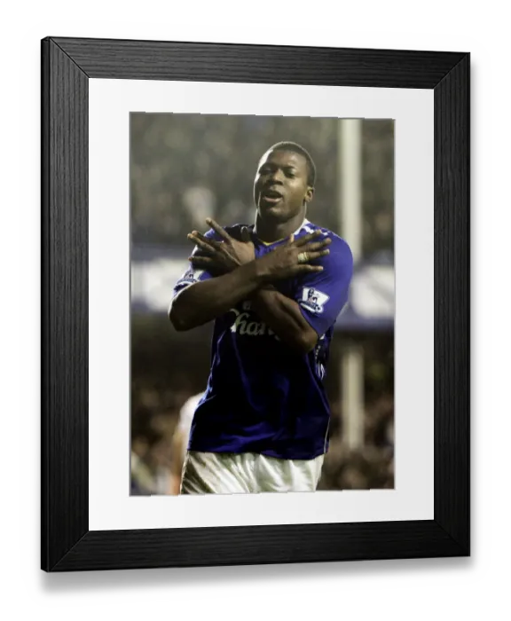 Framed Print : Football - Everton v Fulham Barclays Premier League - Goodison Park - 8 / 12 / 07 Yakubu celebrates scoring the third goal for Everton to complete his hat trick Mandatory Credit: Action Images / Alex Morton Livepic Framed Print : Football - Everton v Fulham Barclays Premier League - Goodison Park - 8 / 12 / 07 Yakubu celebrates scoring the third goal for Everton to complete his hat trick Mandatory Credit: Action Images / Alex Morton Livepic