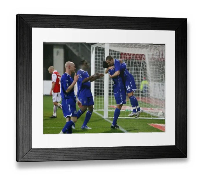 Framed Print : Phil Jagielka and Joleon Lescott: Everton's Unstoppable Duo Celebrate Second Goal Against AZ Alkmaar in UEFA Cup, 2007 Framed Print : Phil Jagielka and Joleon Lescott: Everton's Unstoppable Duo Celebrate Second Goal Against AZ Alkmaar in UEFA Cup, 2007