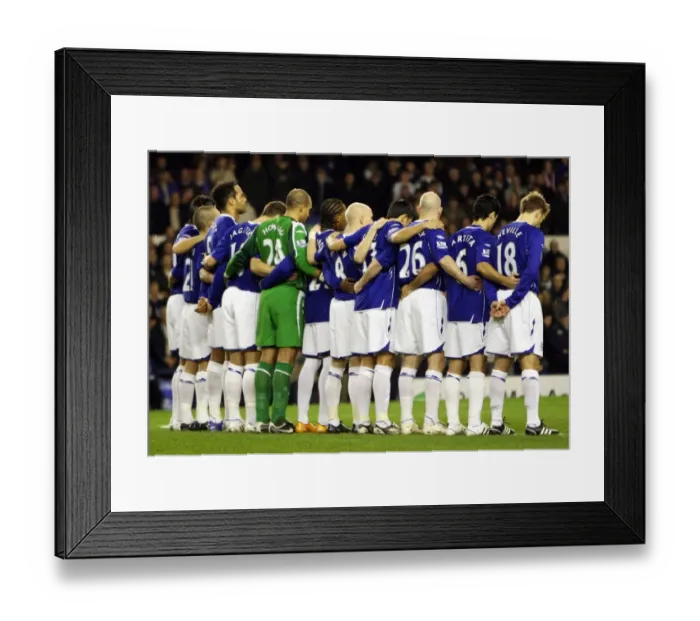 Framed Print : Everton Players Honor the Silence: A Moment of Respect at Goodison Park during Everton vs Chelsea Carling Cup Semi-Final, 07 / 08 Framed Print : Everton Players Honor the Silence: A Moment of Respect at Goodison Park during Everton vs Chelsea Carling Cup Semi-Final, 07 / 08