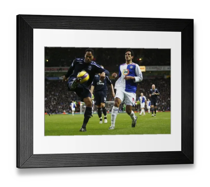 Framed Print : Lescott vs. Santa Cruz: Everton vs. Blackburn Rovers Clash in 07 / 08 Premier League