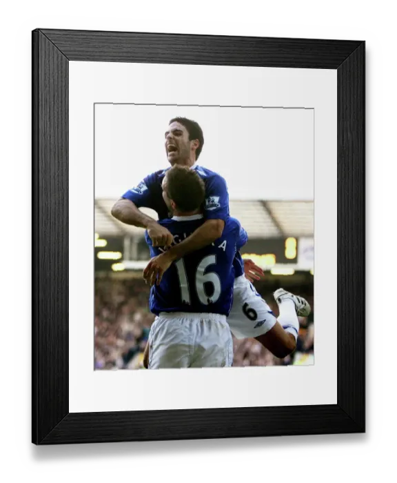 Framed Print : Phil Jagielka and Mikel Arteta: Celebrating Their First Goal Together for Everton Against Reading (09 / 02 / 08) Framed Print : Phil Jagielka and Mikel Arteta: Celebrating Their First Goal Together for Everton Against Reading (09 / 02 / 08)