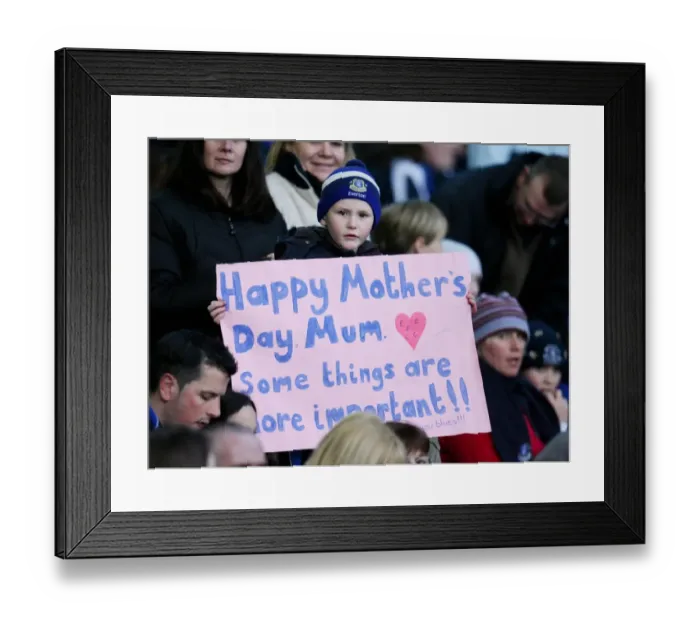 Framed Print : A Mother's Love at Goodison Park: Young Everton Fan's Heartfelt Message (Everton vs. Portsmouth, Barclays Premier League, 2007-08) Framed Print : A Mother's Love at Goodison Park: Young Everton Fan's Heartfelt Message (Everton vs. Portsmouth, Barclays Premier League, 2007-08)