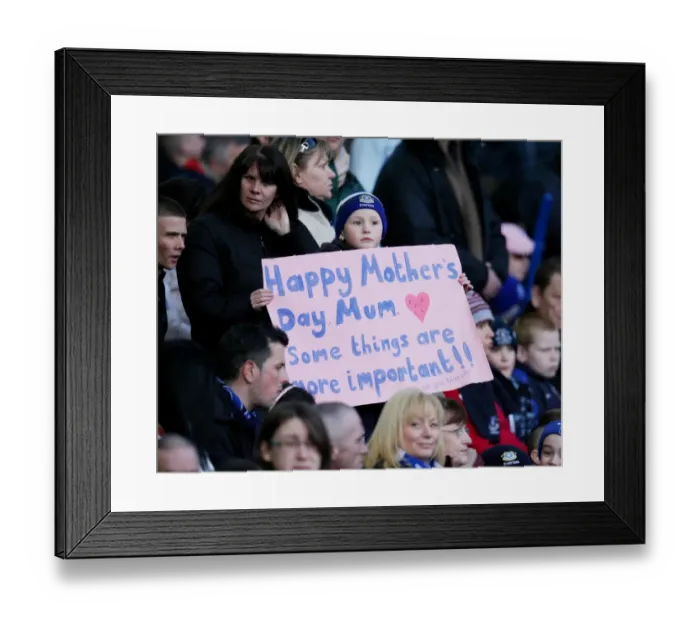Framed Print : Young Everton Fan's Heartfelt Mother's Day Wish at Goodison Park during Everton vs. Portsmouth, Barclays Premier League, 07 / 08 Season Framed Print : Young Everton Fan's Heartfelt Mother's Day Wish at Goodison Park during Everton vs. Portsmouth, Barclays Premier League, 07 / 08 Season