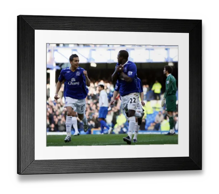 Framed Print : Everton's Yakubu and Tim Cahill Celebrate First Goal vs. Portsmouth (02 / 03 / 08) Framed Print : Everton's Yakubu and Tim Cahill Celebrate First Goal vs. Portsmouth (02 / 03 / 08)