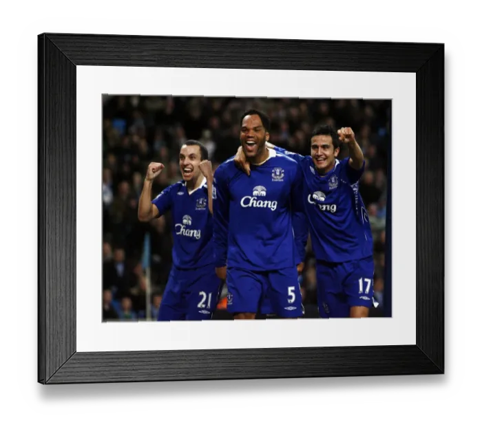 Framed Print : Football - Manchester City v Everton Barclays Premier League - The City of Manchester Stadium - 25 / 2 / 08 Evertons Joleon Lescott (C) celebrates with team mates Leon Osman (L) and Tim Cahill after scoring his sides second goal Mandatory Credit: Action Images / Jason Cairnduff Livepic Framed Print : Football - Manchester City v Everton Barclays Premier League - The City of Manchester Stadium - 25 / 2 / 08 Evertons Joleon Lescott (C) celebrates with team mates Leon Osman (L) and Tim Cahill after scoring his sides second goal Mandatory Credit: Action Images / Jason Cairnduff Livepic