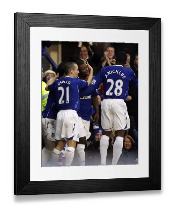 Framed Print : Football - Everton v West Ham United Barclays Premier League - Goodison Park - 22  /  3  /  08 Yakubu (C) celebrates scoring the first goal for Everton with team mates Mandatory Credit: Action Images  /  Lee Mills Livepic NO ONLINE  /  INTERNET USE WITHOUT A LICEN