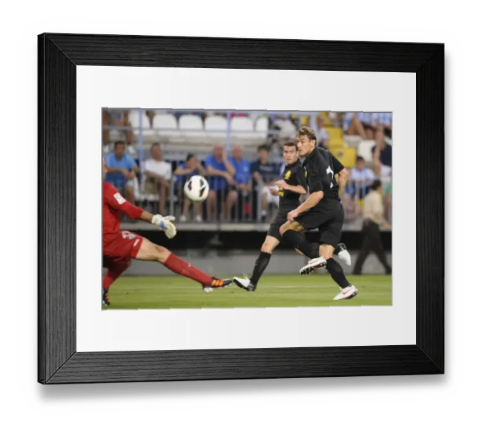 Framed Print : Jelavic's Determined Strike: Everton vs Malaga CF Pre-Season Friendly at La Rosaleda Stadium