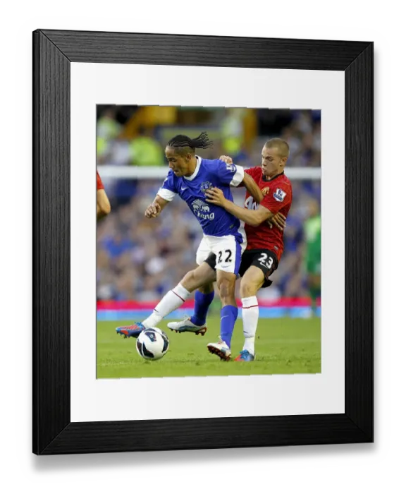 Framed Print : Battle for the Ball: Pienaar vs. Cleverley - Everton's 1-0 Victory over Manchester United