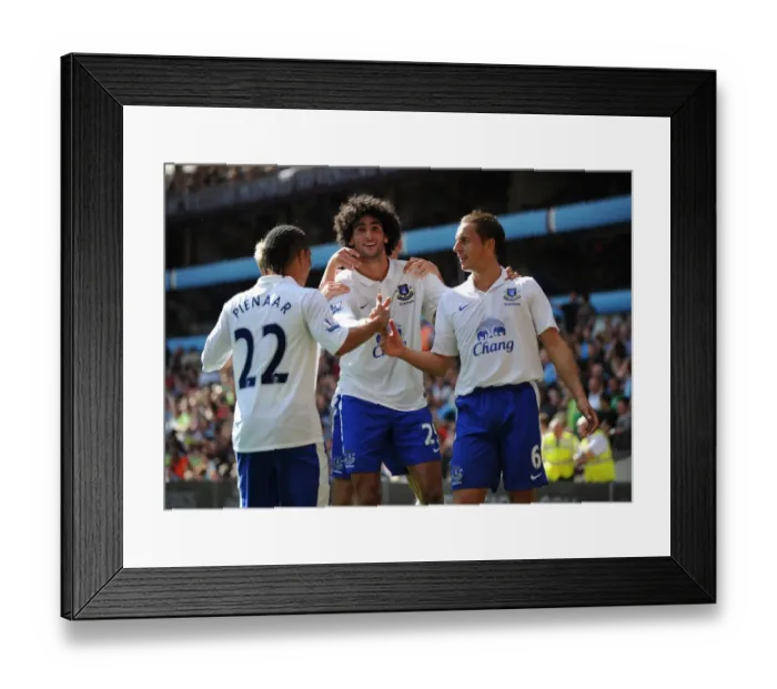 Framed Print : Everton's Fellaini Scores Second Goal: Team Celebrates at Villa Park (25-08-2012)