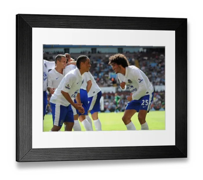 Framed Print : Fellaini and Pienaar: Everton's Unstoppable Duo Celebrate Second Goal vs. Aston Villa (25-08-2012)