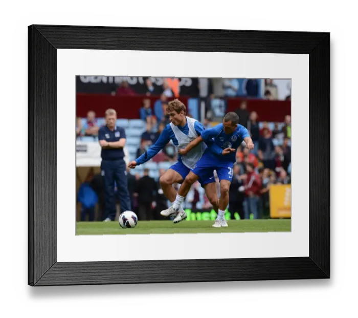 Framed Print : Osman and Jelavic Go Head-to-Head: Intense Warm-Up Before Aston Villa vs Everton (25-08-2012)