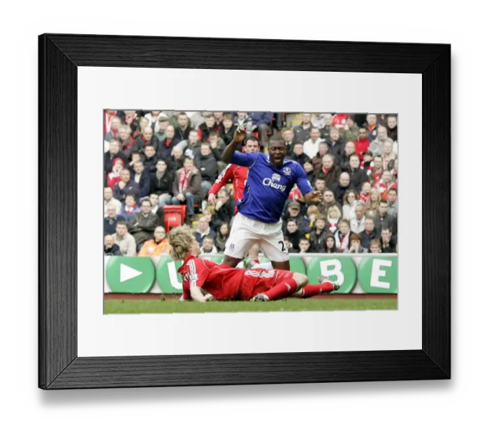 Framed Print : Intense Rivalry: Yakubu vs. Hyypia Battle at Anfield, Liverpool vs. Everton, Barclays Premier League, March 2008 Framed Print : Intense Rivalry: Yakubu vs. Hyypia Battle at Anfield, Liverpool vs. Everton, Barclays Premier League, March 2008