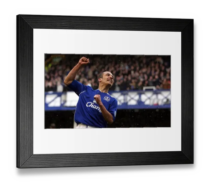 Framed Print : Leon Osman Scores the First Goal: Everton's Victory over Derby County in the Barclays Premier League at Goodison Park (April 6, 2008)