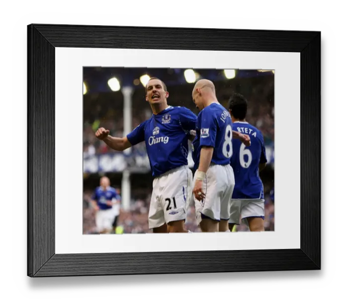 Framed Print : Football - Everton v Derby County Barclays Premier League - Goodison Park - 6 / 4 / 08 Leon Osman celebrates scoring Evertons first goal with Andrew Johnson Mandatory Credit: Action Images / Carl Recine Livepic NO ONLINE / INTERNET USE WITHOUT A LICEN Framed Print : Football - Everton v Derby County Barclays Premier League - Goodison Park - 6 / 4 / 08 Leon Osman celebrates scoring Evertons first goal with Andrew Johnson Mandatory Credit: Action Images / Carl Recine Livepic NO ONLINE / INTERNET USE WITHOUT A LICEN