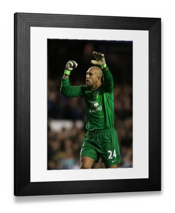 Framed Print : Tim Howard's Jubilation: Everton's Baines Scores Against Newcastle United (17-09-2012, Goodison Park)