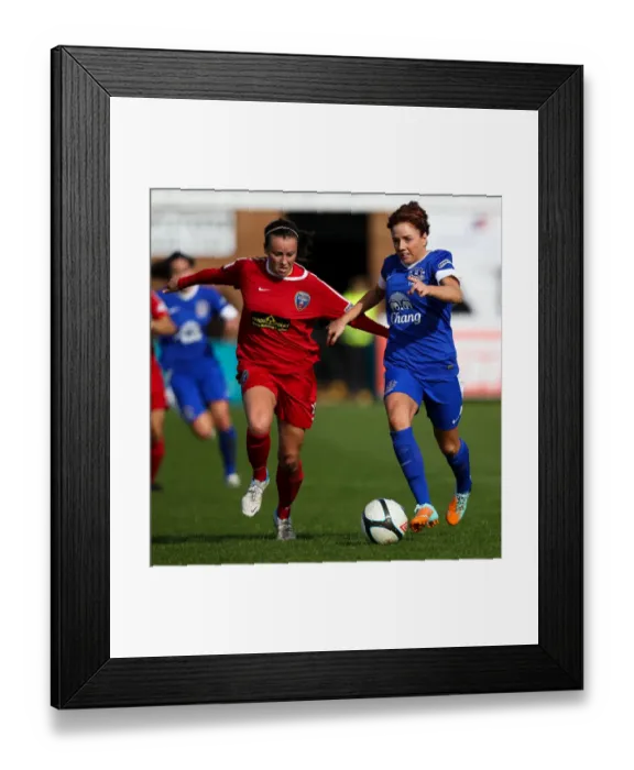 Framed Print : Battle for Possession: Alex Greenwood vs. Natasha Harding in the FA WSL Clash between Everton Ladies and Bristol Academy Women (October 7, 2012)