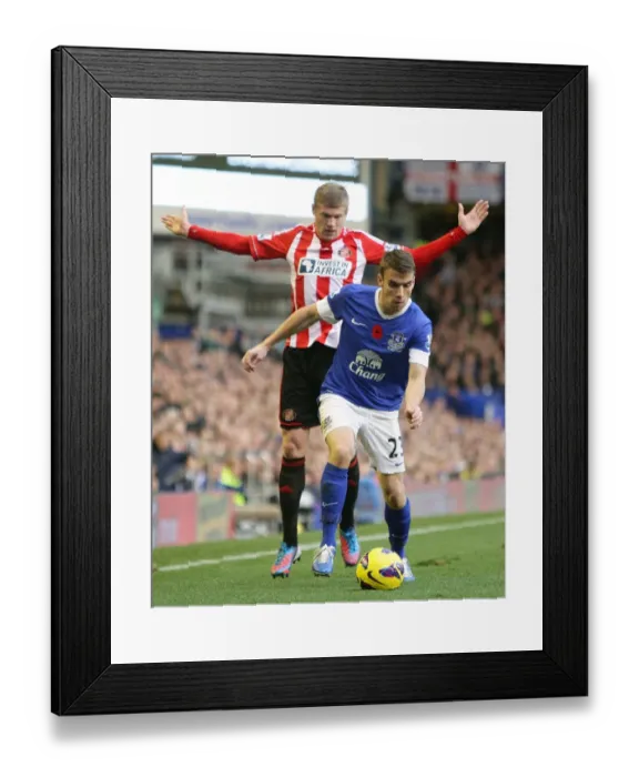 Framed Print : Seamus Coleman vs. James McClean: A Pivotal Battle in Everton's 2-1 Victory over Sunderland (10-11-2012, Goodison Park)