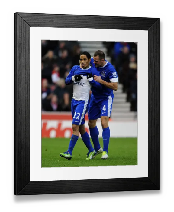 Framed Print : Pienaar and Gibson Celebrate Shawcross Own Goal: Everton vs. Stoke City (1-1, Barclays Premier League, December 15, 2012) Framed Print : Pienaar and Gibson Celebrate Shawcross Own Goal: Everton vs. Stoke City (1-1, Barclays Premier League, December 15, 2012)