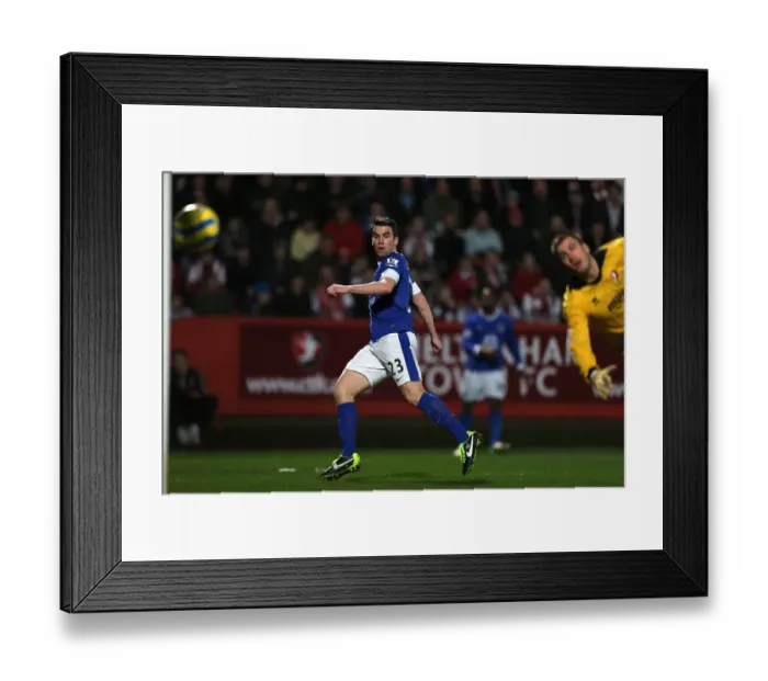 Framed Print : Seamus Coleman Scores Everton's Fourth Goal in FA Cup Third Round Against Cheltenham Town (07-01-2013)