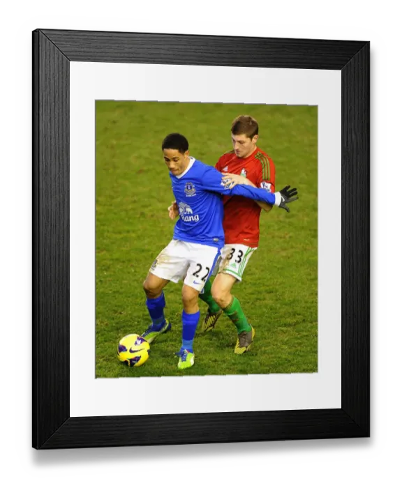 Framed Print : Battle at Goodison Park: A Draw Between Pienaar and Davies (Everton vs Swansea City, Barclays Premier League) Framed Print : Battle at Goodison Park: A Draw Between Pienaar and Davies (Everton vs Swansea City, Barclays Premier League)
