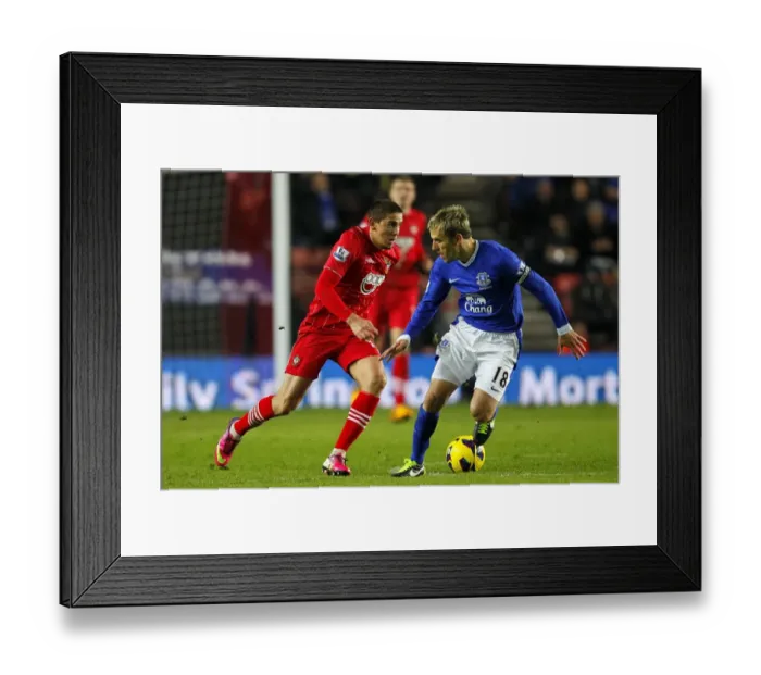 Framed Print : Battle for the Ball: Neville vs. Ramirez - Southampton vs. Everton, Premier League (21-01-2013)