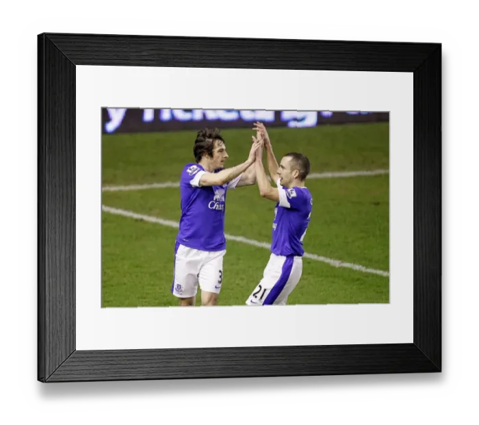 Framed Print : Leighton Baines and Leon Osman: Everton's Jubilant Goal Celebration vs. West Bromwich Albion (30-01-2013, Goodison Park) Framed Print : Leighton Baines and Leon Osman: Everton's Jubilant Goal Celebration vs. West Bromwich Albion (30-01-2013, Goodison Park)
