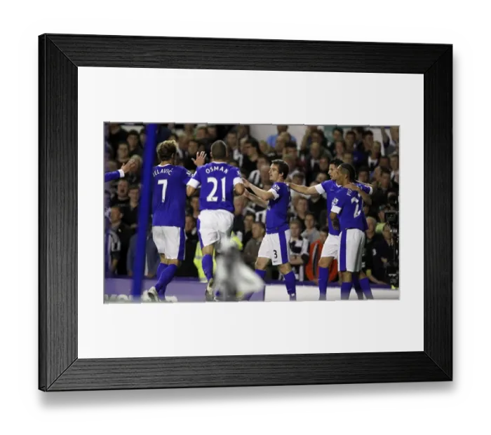 Framed Print : Leighton Baines Scores the Thrilling Opener: Everton vs. Newcastle United, Barclays Premier League, Goodison Park (September 17, 2012)
