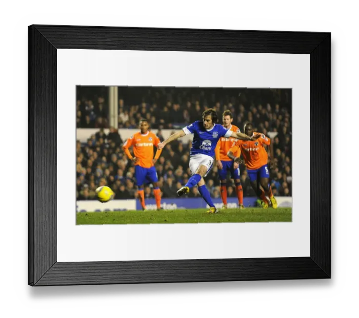 Framed Print : Leighton Baines Scores Penalty: Everton's FA Cup Fifth Round Replay Win over Oldham Athletic (26-02-2013)