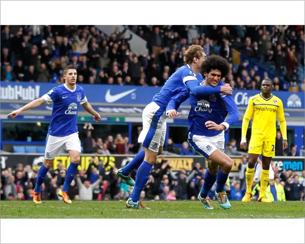 Everton's Fellaini and Jelavic Celebrate First Goals: Everton 3-1 Reading (Goodison Park, 02-03-2013)