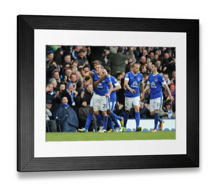 Framed Print : Evertons Leon Osman celebrates scoring their first goal of the game Framed Print : Evertons Leon Osman celebrates scoring their first goal of the game