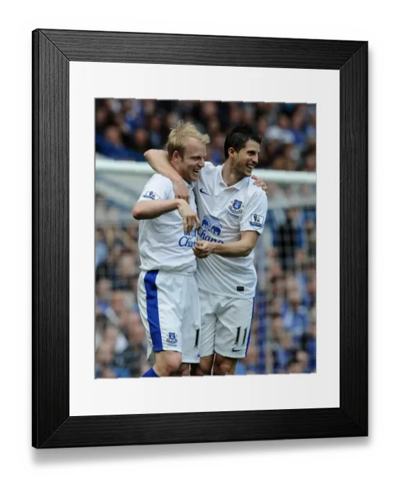 Framed Print : Naismith and Mirallas: Celebrating Everton's First Goal Against Chelsea (May 19, 2013, Barclays Premier League, Stamford Bridge) Framed Print : Naismith and Mirallas: Celebrating Everton's First Goal Against Chelsea (May 19, 2013, Barclays Premier League, Stamford Bridge)