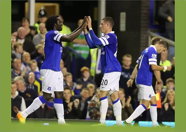 Everton's Ross Barkley and Romelu Lukaku Celebrate Second Goal Against Newcastle United (30-09-2013, Goodison Park)