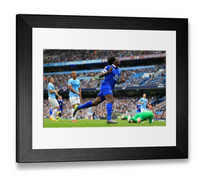Framed Print : Romelu Lukaku's Strike: Everton's First Goal Against Manchester City (5-10-2013, Etihad Stadium)