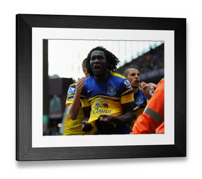 Framed Print : Everton's Romelu Lukaku Scores Double: 2-0 Win Over Aston Villa (Barclays Premier League, October 2013)