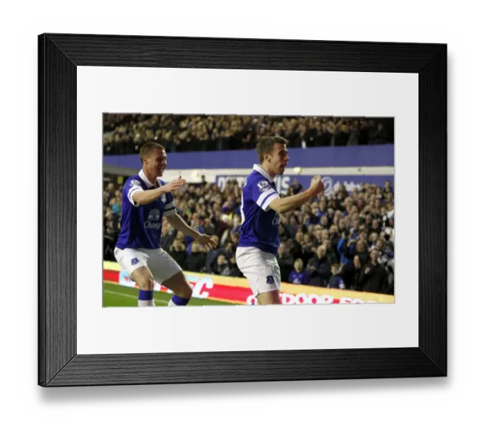 Framed Print : Everton's Coleman and McCarthy: A Dynamic Duo Celebrates Their Second Goal Against Stoke City (4-0)