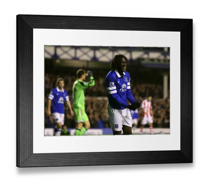 Framed Print : Everton's Romelu Lukaku Scores Brace as Toffees Thrash Stoke City 4-0 (Nov 30, 2013)