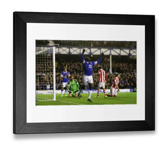 Framed Print : Everton's Romelu Lukaku Scores Fourth Goal vs. Stoke City in Barclays Premier League Framed Print : Everton's Romelu Lukaku Scores Fourth Goal vs. Stoke City in Barclays Premier League