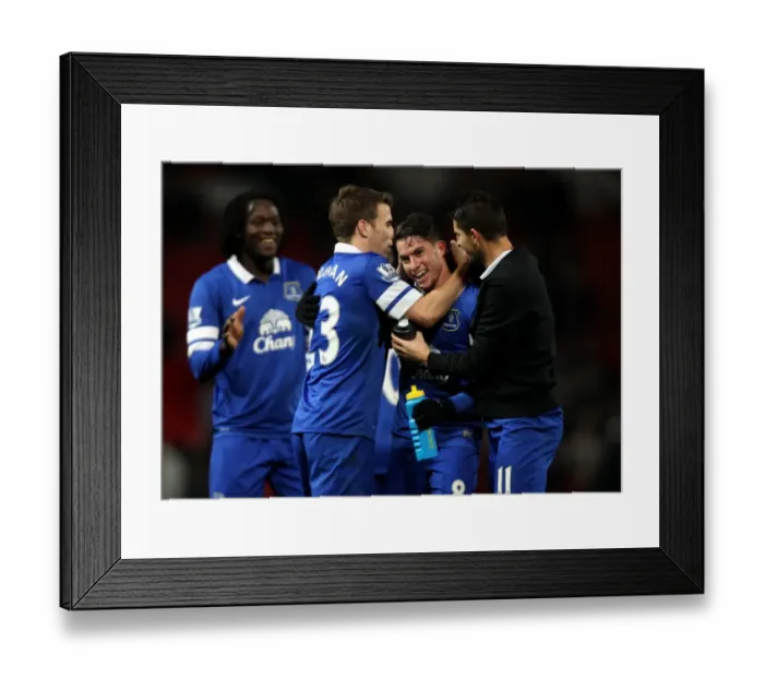 Framed Print : Everton's Upset Victory: Bryan Oviedo and Team Celebrate 1-0 Win at Old Trafford (Manchester United vs. Everton, December 4, 2013, Barclays Premier League)