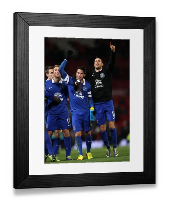 Framed Print : Everton's Historic Win: Bryan Oviedo and Kevin Mirallas Celebrate Over Manchester United (4-12-2013, Old Trafford : Manchester United 0 - Everton 1) Framed Print : Everton's Historic Win: Bryan Oviedo and Kevin Mirallas Celebrate Over Manchester United (4-12-2013, Old Trafford : Manchester United 0 - Everton 1)