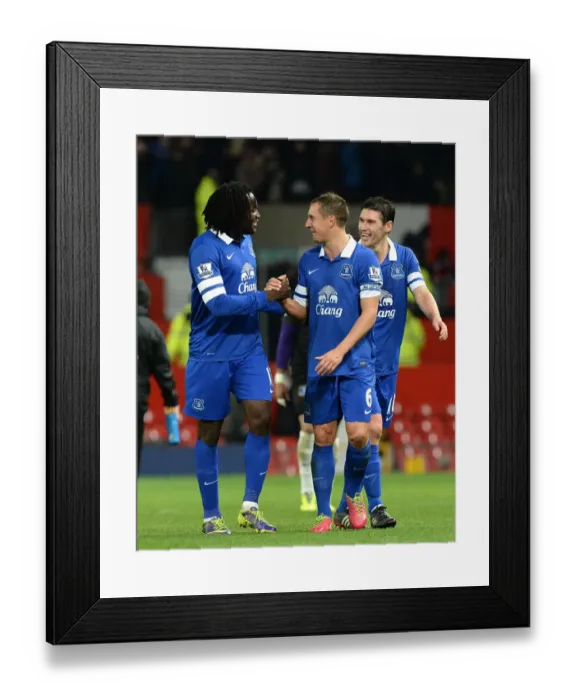 Framed Print : Everton's Historic Victory: Lukaku and Jagielka's Jubilant Celebration at Old Trafford (Manchester United 0-1 Everton, Barclays Premier League, December 2013) Framed Print : Everton's Historic Victory: Lukaku and Jagielka's Jubilant Celebration at Old Trafford (Manchester United 0-1 Everton, Barclays Premier League, December 2013)