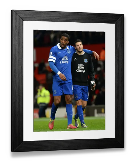 Framed Print : Distin and Mirallas: Everton's Triumphant Victory Celebration at Old Trafford (Man Utd 0-1 Everton, Dec 4, 2013) Framed Print : Distin and Mirallas: Everton's Triumphant Victory Celebration at Old Trafford (Man Utd 0-1 Everton, Dec 4, 2013)