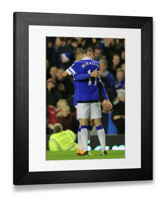 Framed Print : Four-Goal Blitz: Mirallas and Oviedo Celebrate Everton's Dominance Over Fulham (14-12-2013) Framed Print : Four-Goal Blitz: Mirallas and Oviedo Celebrate Everton's Dominance Over Fulham (14-12-2013)