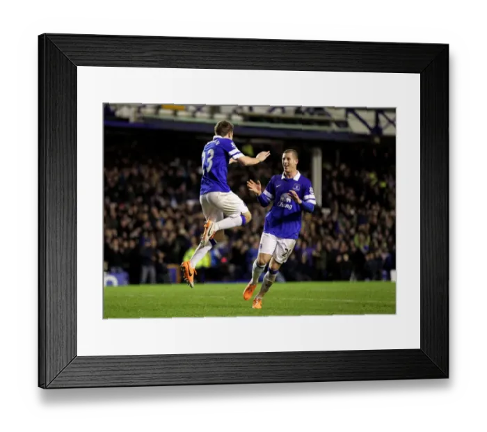 Framed Print : Everton's Coleman and Barkley: Unstoppable Duo Celebrates Fourth Goal vs. Queens Park Rangers (FA Cup 3rd Round: Everton 4-0)