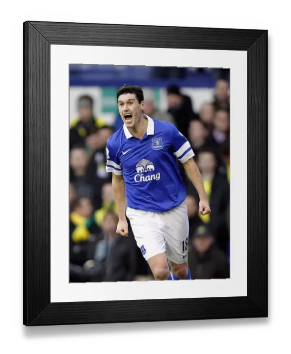 Framed Print : Gareth Barry Scores the Game-Changing Goal: Everton Takes the Lead over Norwich City (11-01-2014)