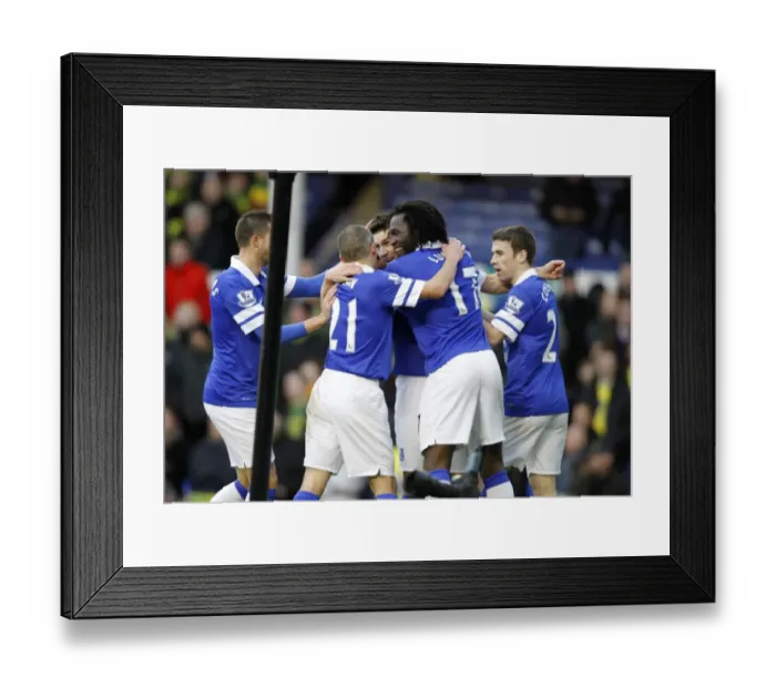 Framed Print : Gareth Barry Scores the Opener: Everton's 2-0 Victory over Norwich City (11-01-2014)